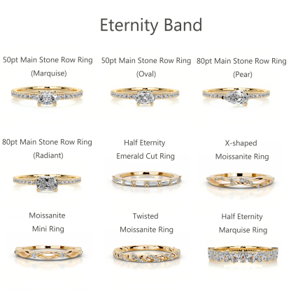 Bold&Chice 0.5-1CT Eternity Band Moissanite Ring, 18K Gold Plated S925 Silver Lab Created Diamond, Timeless Multi-Style Statement Ring for Her