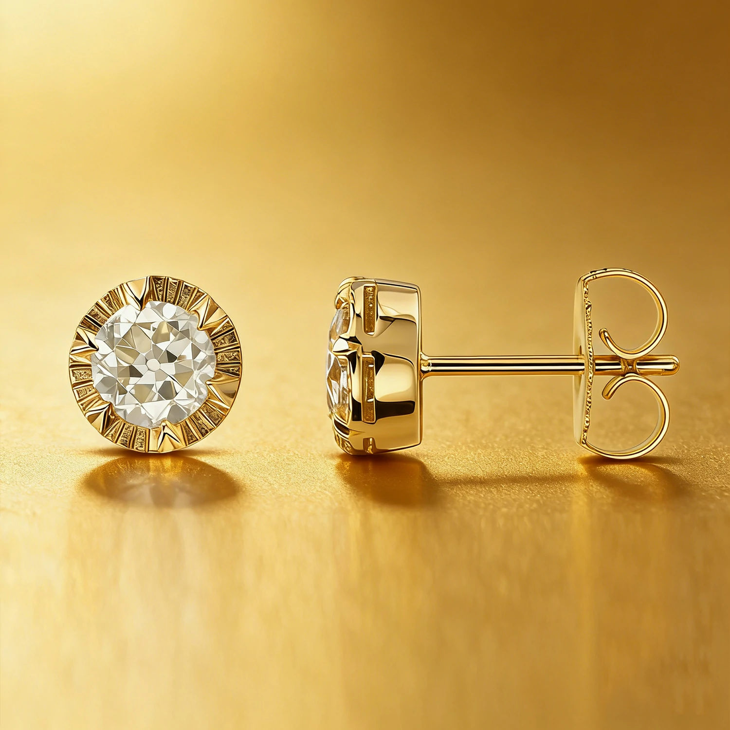 Bold&Chice 1-2CT Sunburst Bezel Moissanite Jewelry Set, 18K Gold Plated S925 Silver Lab Created Diamond, Complete Matching Statement Set  (Ring/Necklace/Earrings/Bracelet)