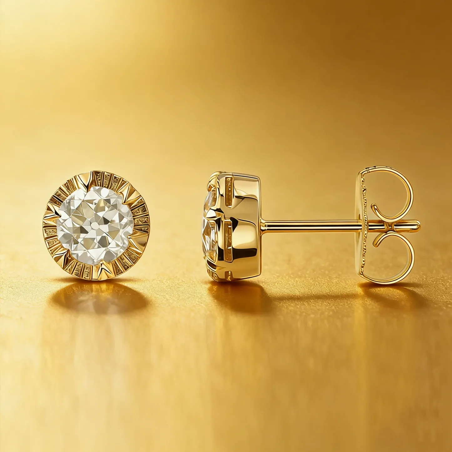 Bold&Chice 1-2CT Sunburst Bezel Moissanite Jewelry Set, 18K Gold Plated S925 Silver Lab Created Diamond, Complete Matching Statement Set  (Ring/Necklace/Earrings/Bracelet)