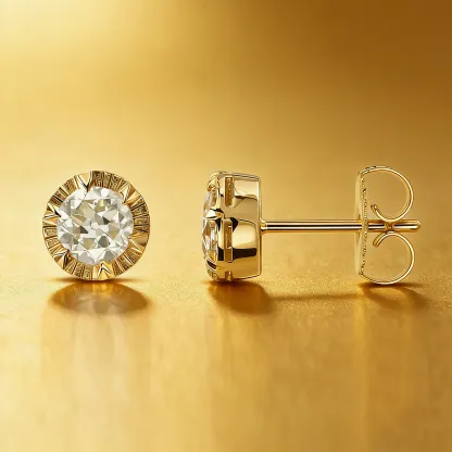 Bold&Chice 1-2CT Sunburst Bezel Moissanite Jewelry Set, 18K Gold Plated S925 Silver Lab Created Diamond, Complete Matching Statement Set  (Ring/Necklace/Earrings/Bracelet)