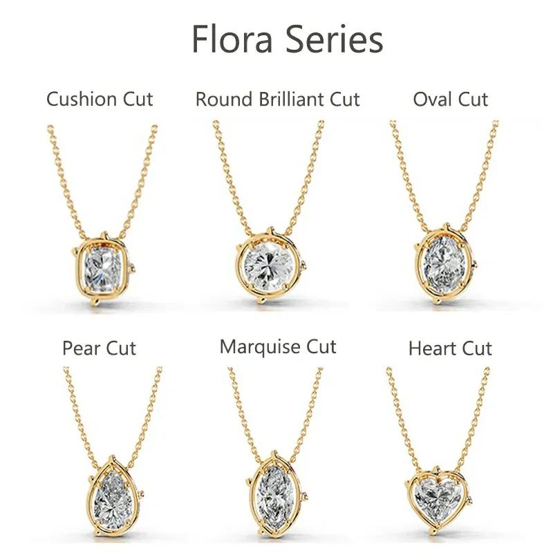 Bold&Chice 2-3CT Flora Series Moissanite Pendant Necklace, 18K Gold Plated S925 Silver Lab Created Diamond,Perfect Daily Wear & Birthday Gift for Women