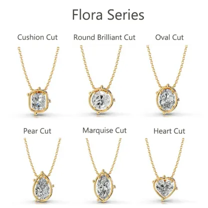 Bold&Chice 2-3CT Flora Series Moissanite Pendant Necklace, 18K Gold Plated S925 Silver Lab Created Diamond,Perfect Daily Wear & Birthday Gift for Women