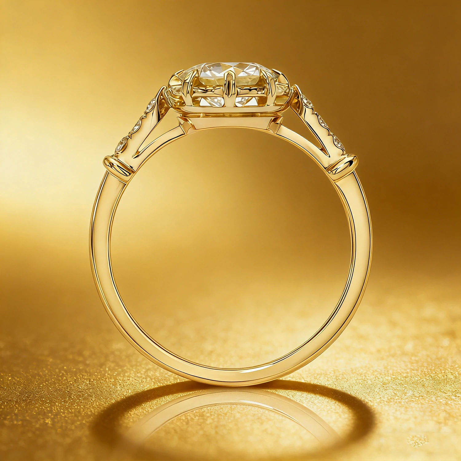 Bold&Chice 1-2CT Sunburst Bezel Moissanite Jewelry Set, 18K Gold Plated S925 Silver Lab Created Diamond, Complete Matching Statement Set  (Ring/Necklace/Earrings/Bracelet)