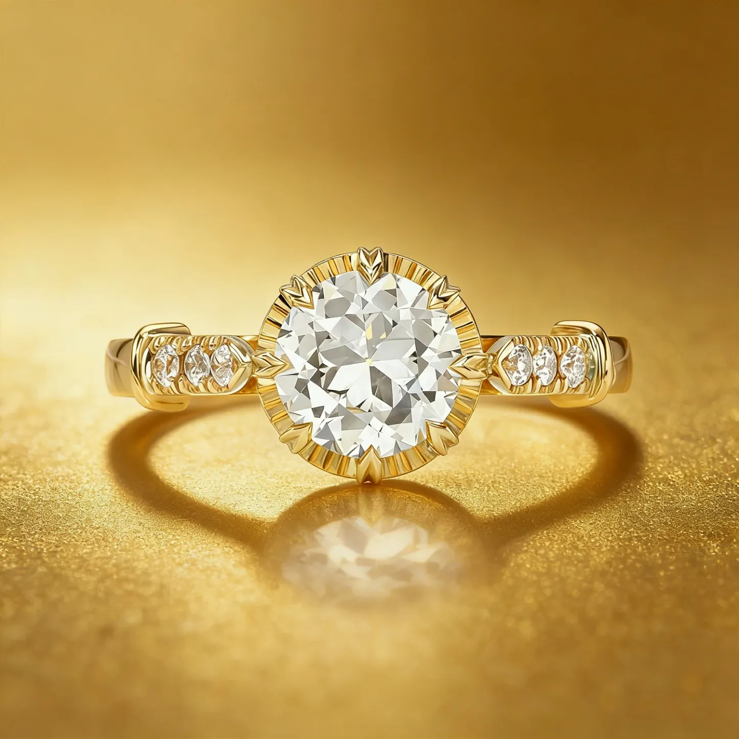 Bold&Chice 1-2CT Sunburst Bezel Moissanite Jewelry Set, 18K Gold Plated S925 Silver Lab Created Diamond, Complete Matching Statement Set  (Ring/Necklace/Earrings/Bracelet)