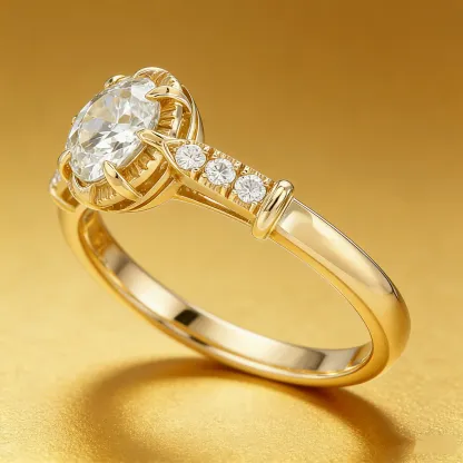 Bold&Chice 1-2CT Sunburst Bezel Moissanite Jewelry Set, 18K Gold Plated S925 Silver Lab Created Diamond, Complete Matching Statement Set  (Ring/Necklace/Earrings/Bracelet)