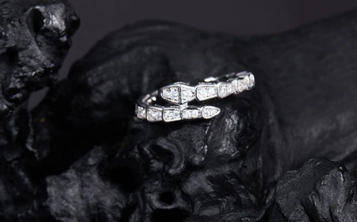 Bold&Chice Luxury Serpentine Pave Moissanite Ring, 18K Gold Plated S925 Silver Lab Grown Diamond, Shiny Snake Statement Ring for Her