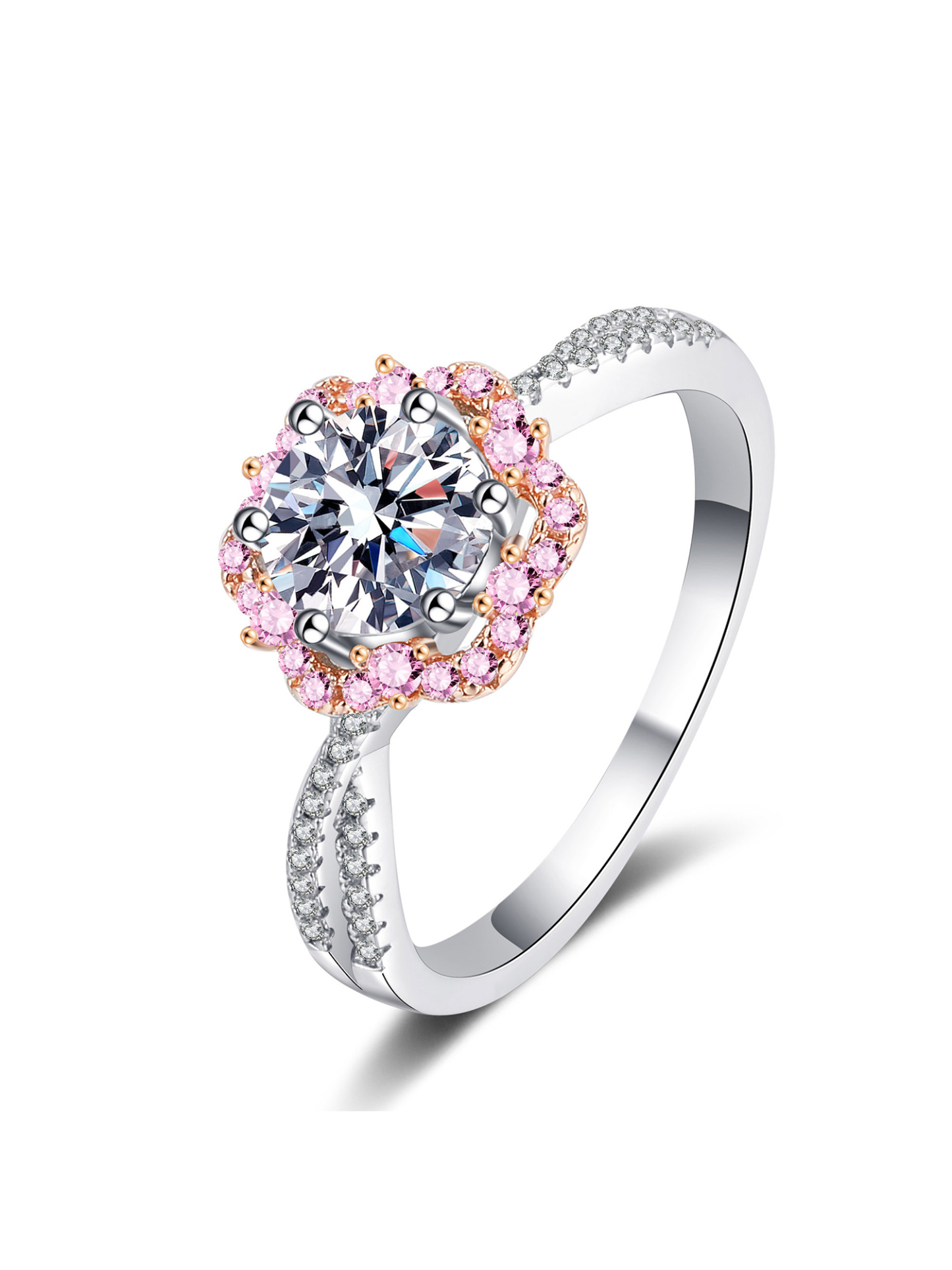 Bold&Chice Elsa Princess Moissanite Ring, Flower Design, Lab Created Engagement Ring