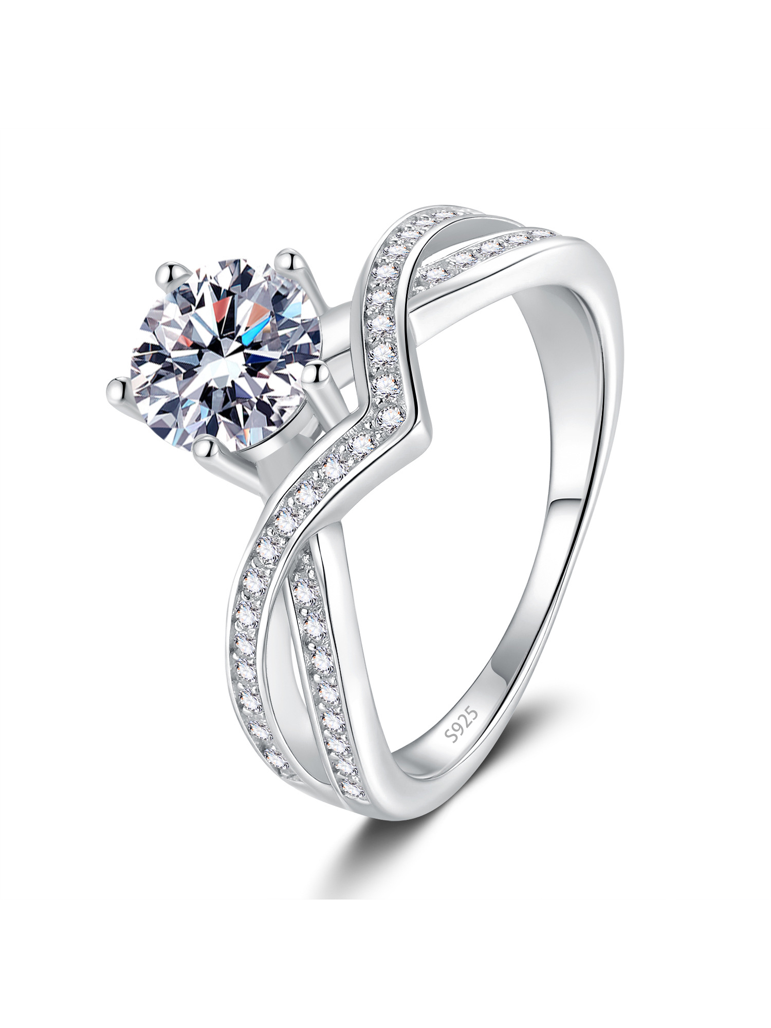 Bold&Chice Love Wings Moissanite Ring, 1CT Lab Created Engagement Ring, Criss Cross Pave Promise Ring for Women