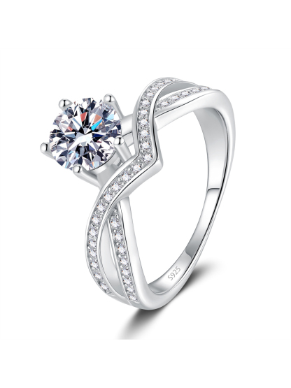 Bold&Chice Love Wings Moissanite Ring, 1CT Lab Created Engagement Ring, Criss Cross Pave Promise Ring for Women