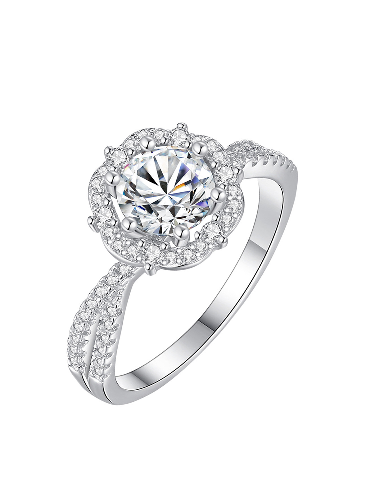 Bold&Chice Elsa Princess Moissanite Ring, Flower Design, Lab Created Engagement Ring
