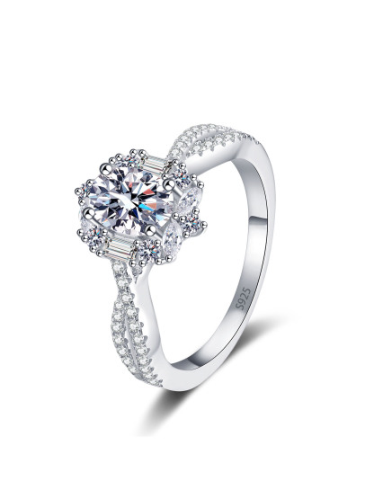 Bold&Chice Firework Pigeon Egg Ring, 1CT Lab Created Moissanite Engagement Ring, Wedding Band for Women