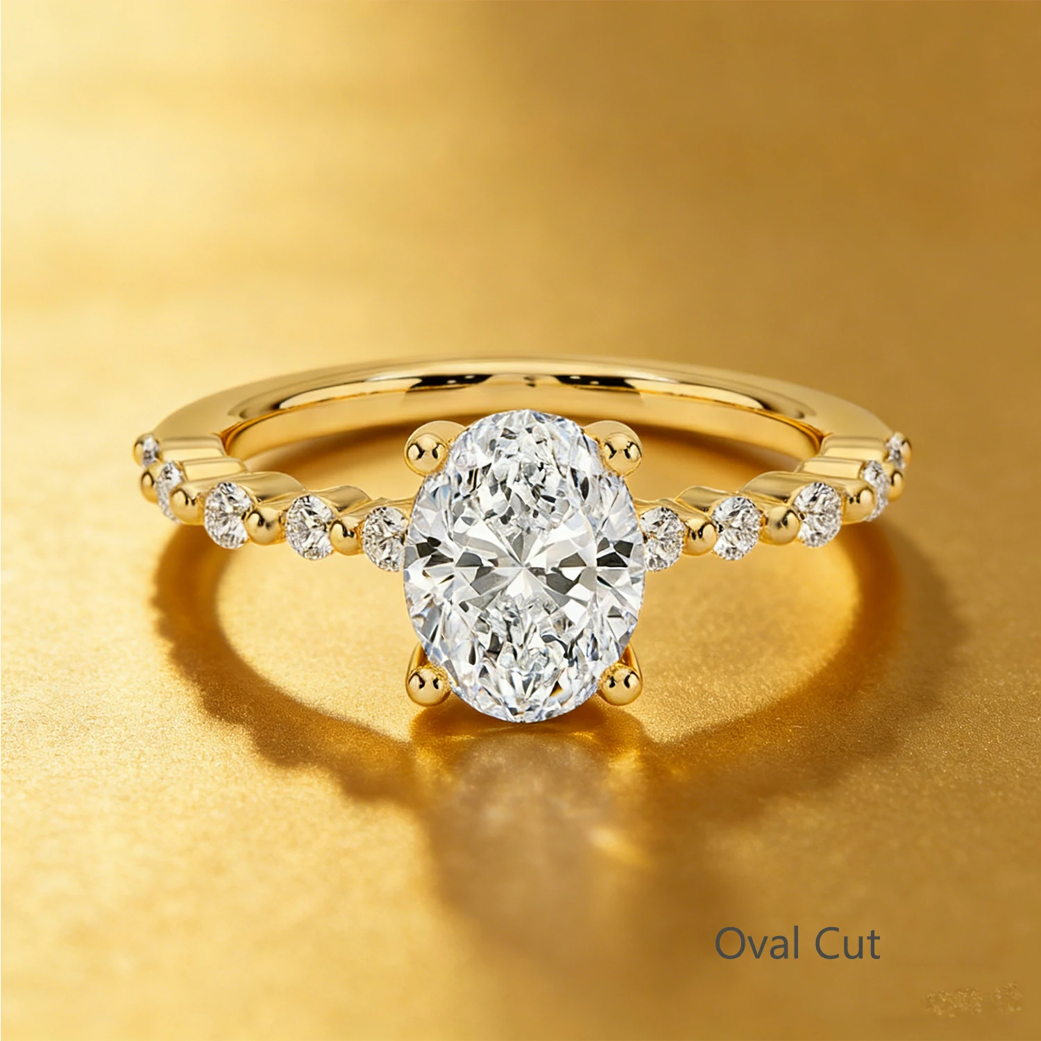 Bold&Chice 0.8-10CT Floating-Shared Prong Moissanite Ring, 18K Gold Plated S925 Silver Lab Created Diamond, Sleek Multi-Cut Statement Ring for Her