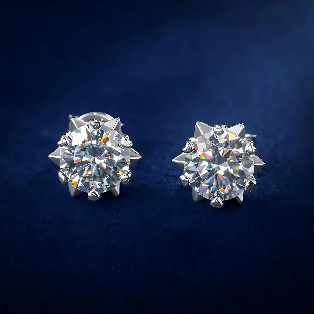 Bold&Chice Snowflake Starburst Moissanite Stud Earrings, 0.3CT-2CT 18K Gold Plated S925 Silver Lab Created Diamond, D-Color Sparkling Statement Earrings