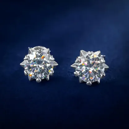 Bold&Chice Snowflake Starburst Moissanite Stud Earrings, 0.3CT-2CT 18K Gold Plated S925 Silver Lab Created Diamond, D-Color Sparkling Statement Earrings