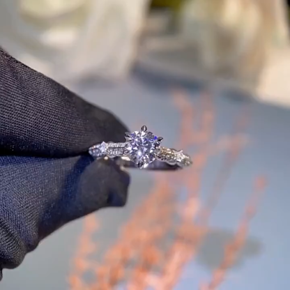 Bold&Chice 1CT Elegant Petal Six Prong Moissanite Ring, S925 Silver Lab Grown Diamond , Delicate Twist Statement Ring for Her
