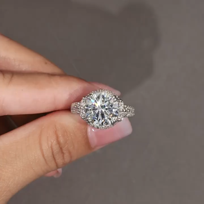 Bold&Chice 5CT Large Halo Moissanite Ring, Lab Created Engagement Ring, Pave Statement Ring for Women