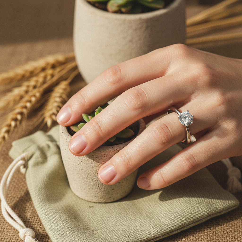 Bold&Chice Lab-Created Moissanite Ring, S925 Silver 6-Prong Promise Ring, 0.3/0.5/1/2CT