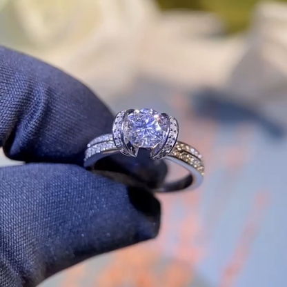 Bold&Chice 1CT Round Moissanite Cross Bypass Engagement Ring, Double Row Pave S925 Silver Lab Created Diamond Ring for Women