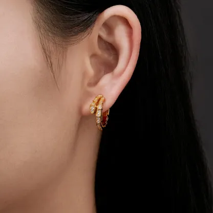 Bold&Chice Luxury Serpentine Pave Moissanite Huggie Earrings, 18K Gold Plated S925 Silver Lab Grown Diamond , Shiny Snake Statement Earrings for Her