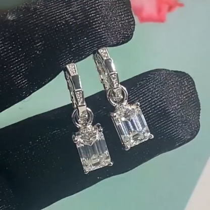 Bold&Chice 4CT Emerald / Radiant Cut Moissanite Drop Earrings, Baguette Huggie S925 Silver Lab Created Diamond Earrings for Women