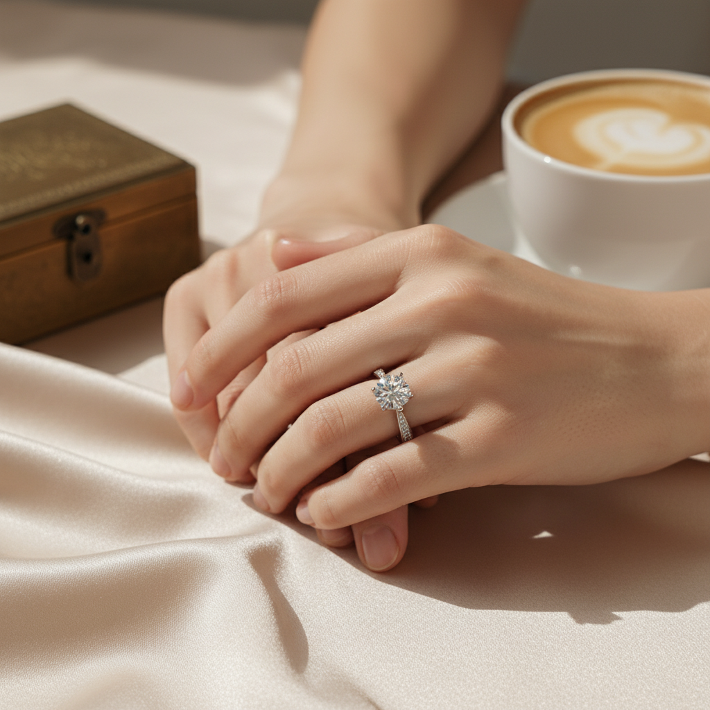 Bold&Chice Prong-Set Round-Cut 0.5-2ct Lab-Grown Moissanite Ring in S925 Silver