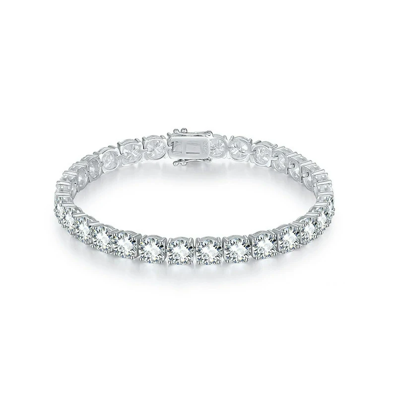 Bold&Chice Luxury Round Cut Moissanite Tennis Bracelet, 18K Gold Plated S925 Silver Lab Created Diamond, Shiny Single Row Statement Bracelet for Her