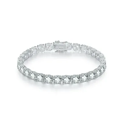 Bold&Chice Luxury Round Cut Moissanite Tennis Bracelet, 18K Gold Plated  S925 Silver Lab Created Diamond, Shiny Single Row Statement Bracelet for Her