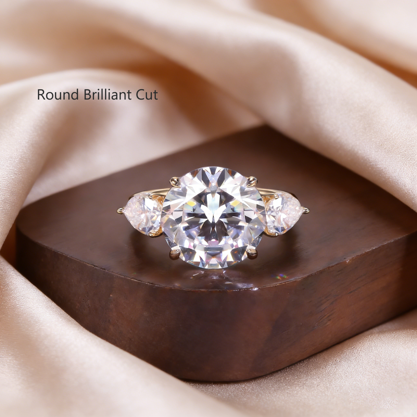 Bold&Chice 0.8-10CT Three-Stone Pear Side Moissanite Ring, S925 Silver Lab Created Diamond, Elegant Multi-Cut Statement Ring for Her