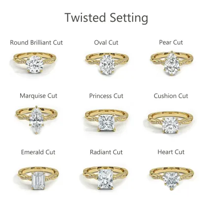 Bold&Chice 0.8-8CT Twisted Setting Moissanite Ring, Multi-Cut 18K Gold Plated  S925 Silver Lab Created Diamond Ring for Women