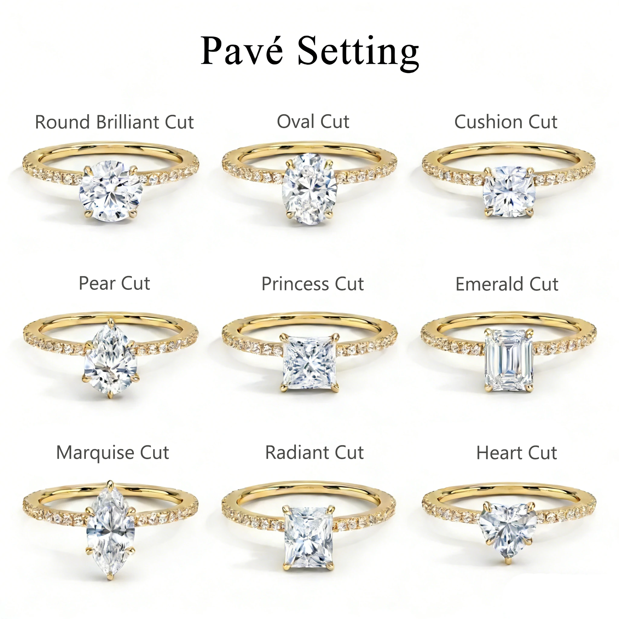 Bold&Chice 0.8-10CT Luxury Pave Moissanite Ring, 18K Gold Plated  S925 Silver Lab Created Diamond, Elegant Multi-Cut Statement Ring for Her