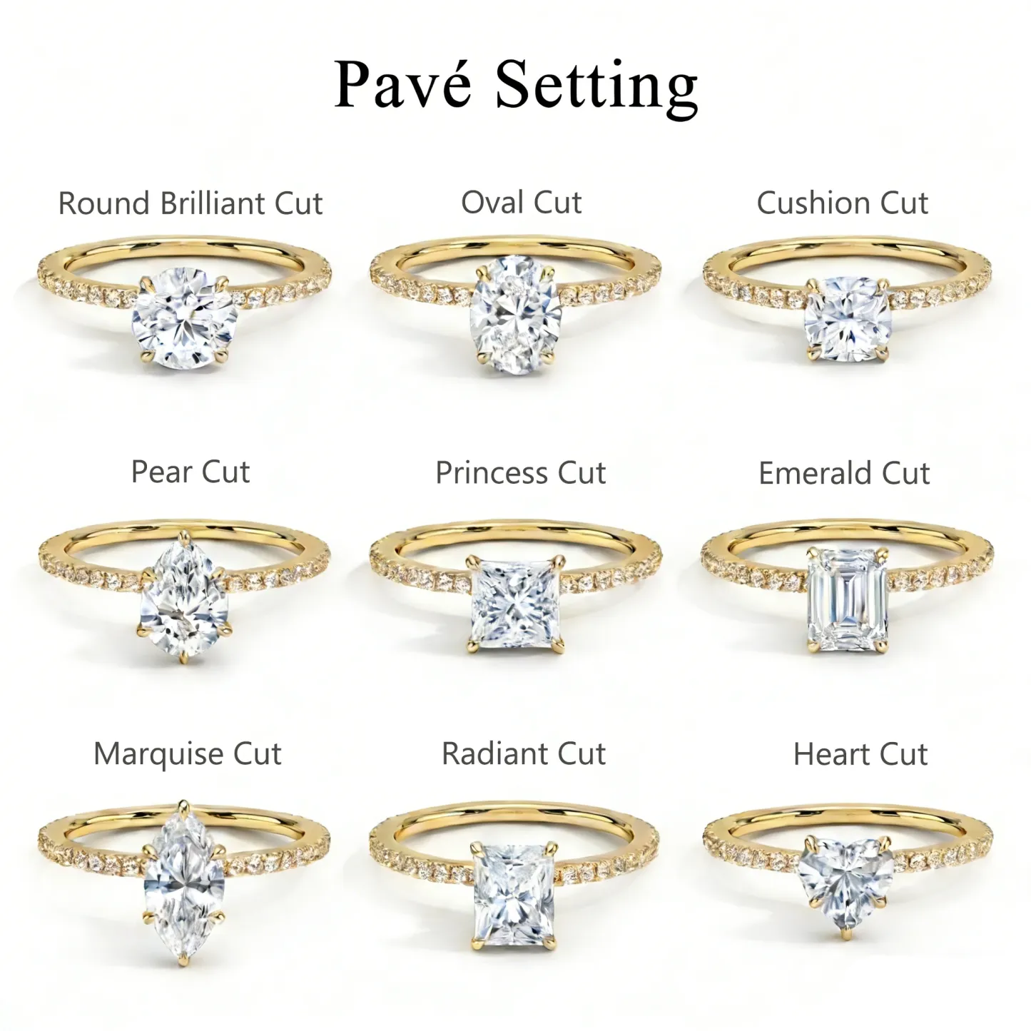 Bold&Chice 0.8-10CT Luxury Pave Moissanite Ring, 18K Gold Plated  S925 Silver Lab Created Diamond, Elegant Multi-Cut Statement Ring for Her