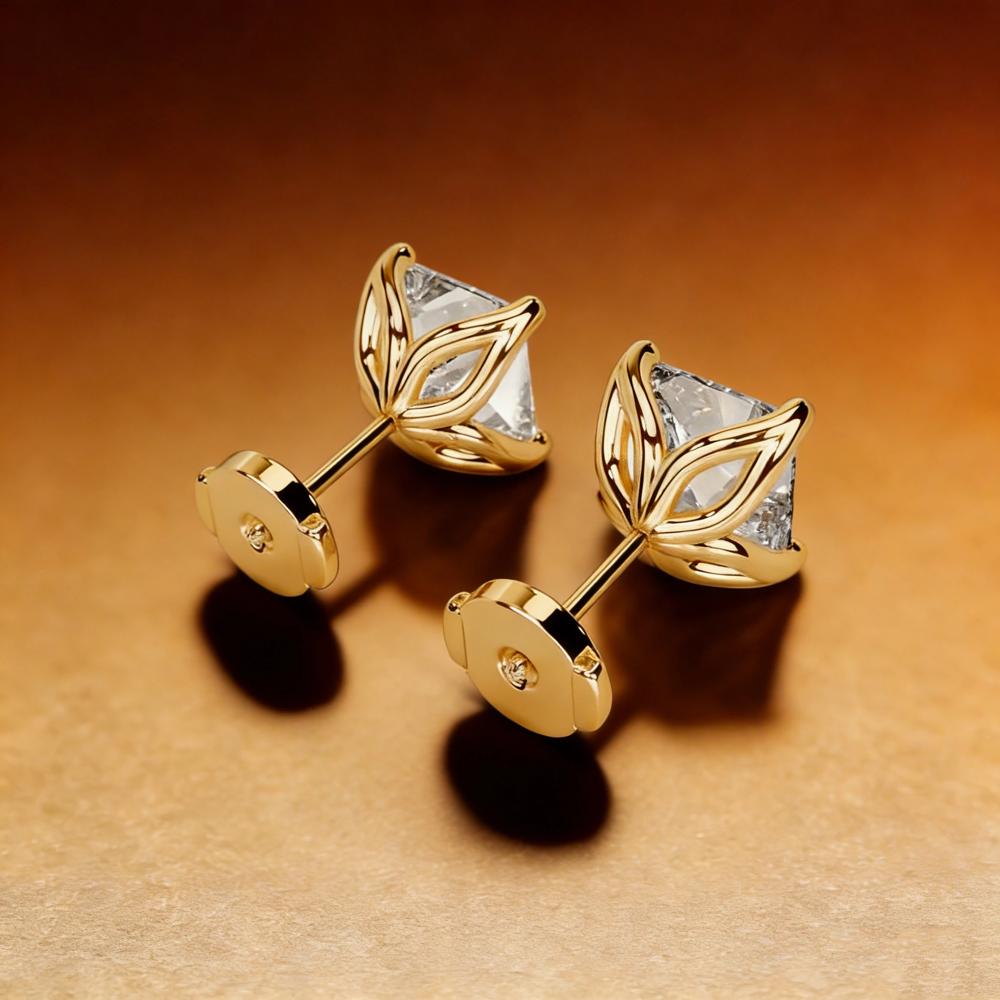 Bold&Chice 2CT Timeless Tulip Collet Moissanite Stud Earrings, 18K Gold Plated S925 Silver Lab Created Diamond, Elegant Floral Statement Earrings for Her