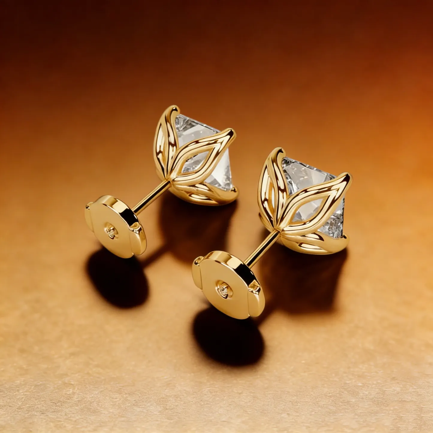 Bold&Chice 2CT Timeless Tulip Collet Moissanite Stud Earrings, 18K Gold Plated S925 Silver Lab Created Diamond, Elegant Floral Statement Earrings for Her