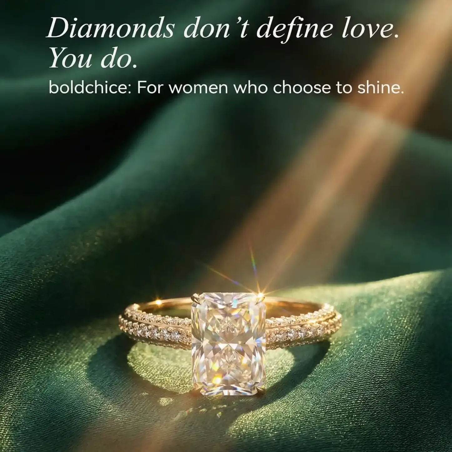 Bold&Chice 2CT Hidden Halo Moissanite Ring, 18K Gold Plated S925 Silver Lab Created Diamond, Shiny Multi-Cut Statement Ring