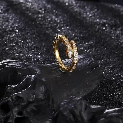 Bold&Chice Luxury Serpentine Pave Moissanite Ring, S925 Silver Lab Grown Diamond, Shiny Snake Statement Ring for Her