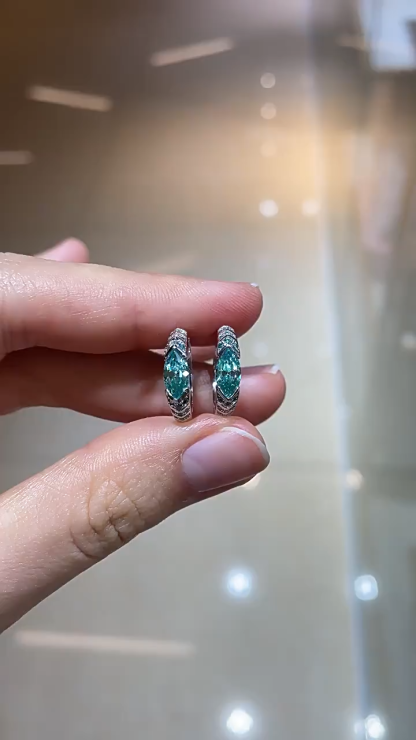 Bold&Chice 0.5CT Aquamarine Twist Marquise Moissanite Hoop Earrings, Lab Created Diamond Earrings, S925 Silver Earrings