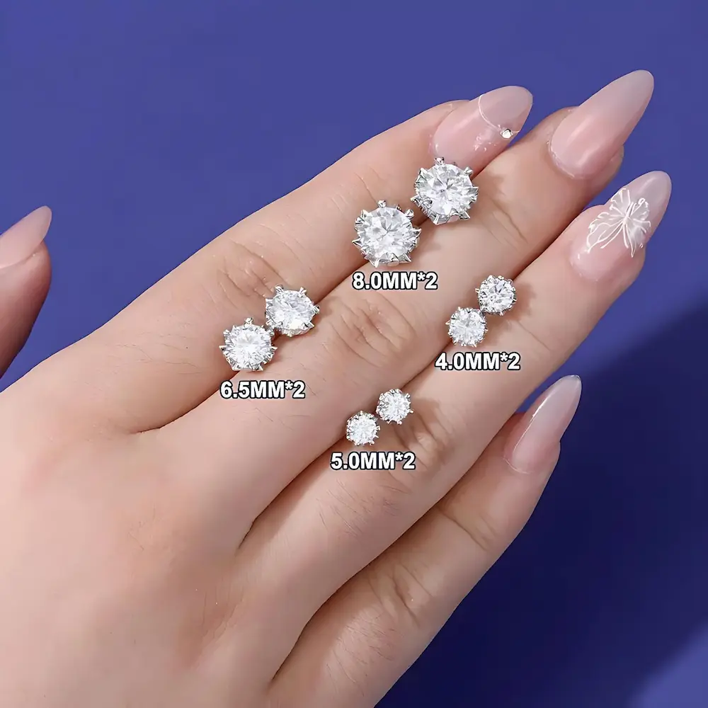 Bold&Chice Snowflake Starburst Moissanite Stud Earrings, 0.3CT-2CT 18K Gold Plated S925 Silver Lab Created Diamond, D-Color Sparkling Statement Earrings
