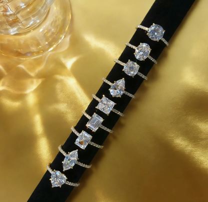 Bold&Chice 0.8-10CT Luxury Pave Moissanite Ring, S925 Silver Lab Created Diamond, Elegant Multi-Cut Statement Ring for Her