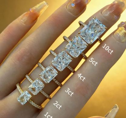 Bold&Chice 0.8-10CT Luxury Pave Moissanite Ring, S925 Silver Lab Created Diamond, Elegant Multi-Cut Statement Ring for Her