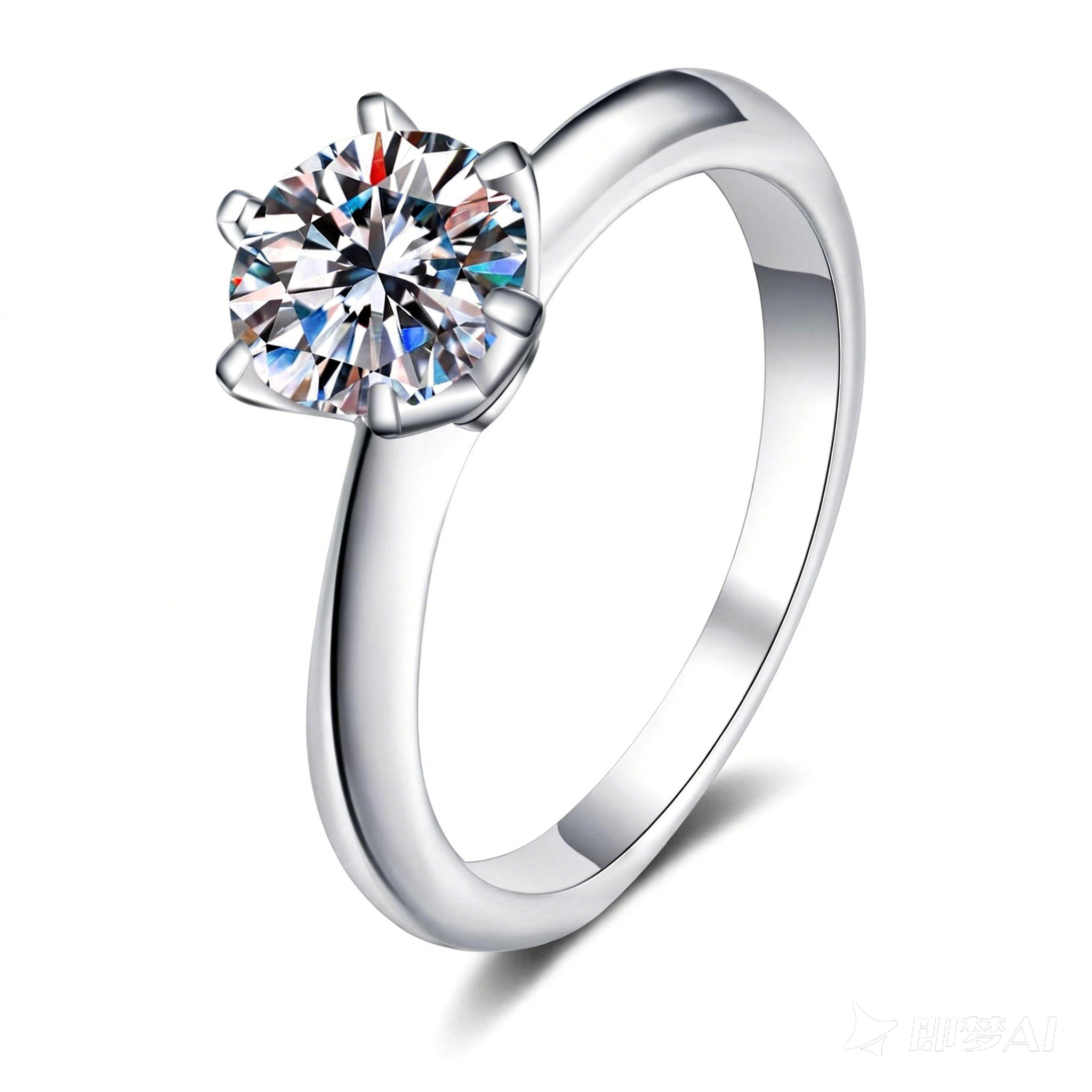 Bold&Chice Lab-Created Moissanite Ring, S925 Silver 6-Prong Promise Ring, 0.3/0.5/1/2CT