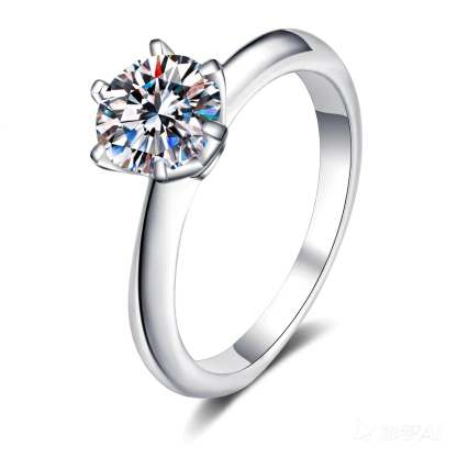 Bold&Chice Lab-Created Moissanite Ring, S925 Silver 6-Prong Promise Ring, 0.3/0.5/1/2CT
