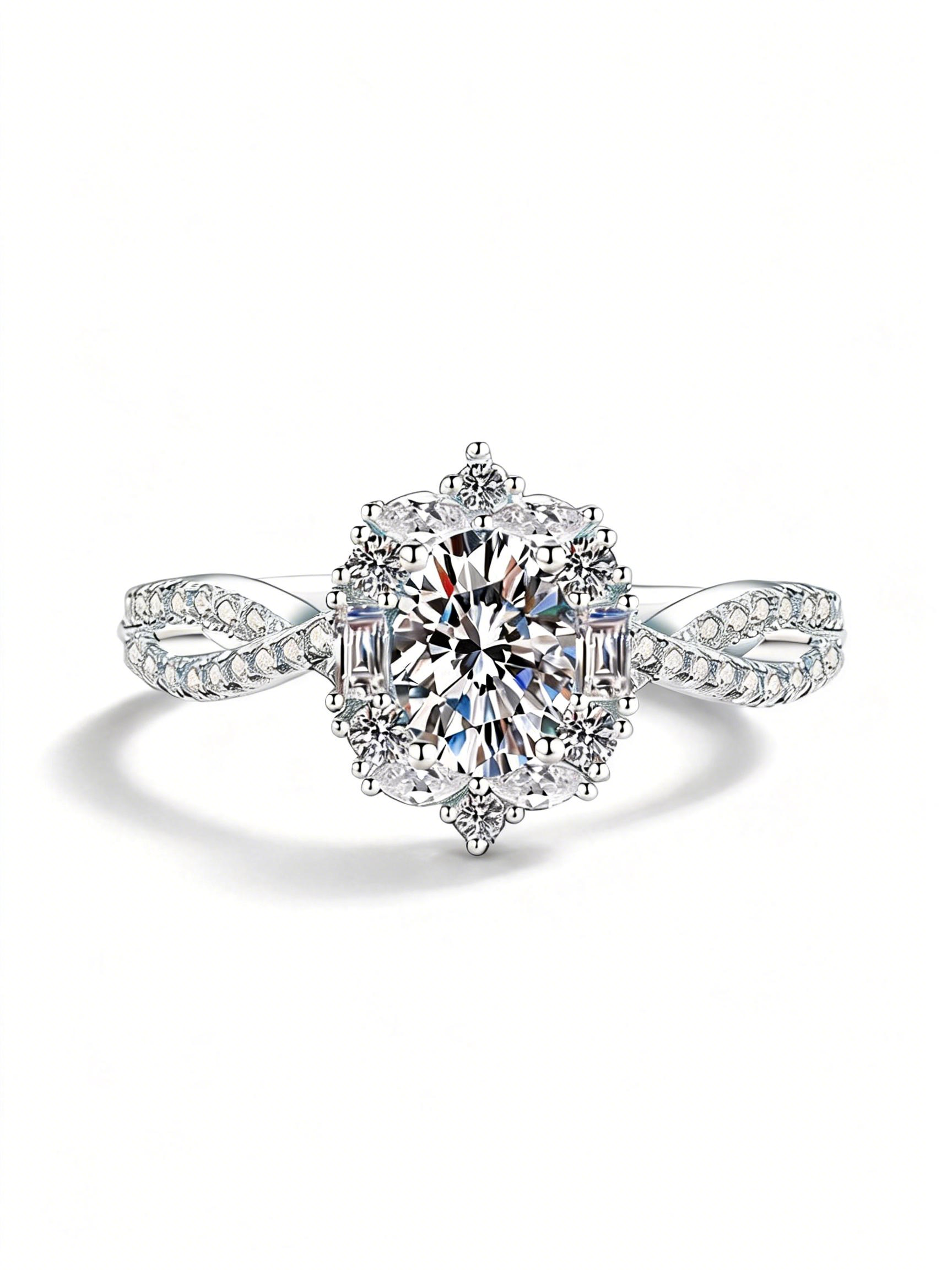 Bold&Chice Firework Pigeon Egg Ring, 1CT Lab Created Moissanite Engagement Ring, Wedding Band for Women