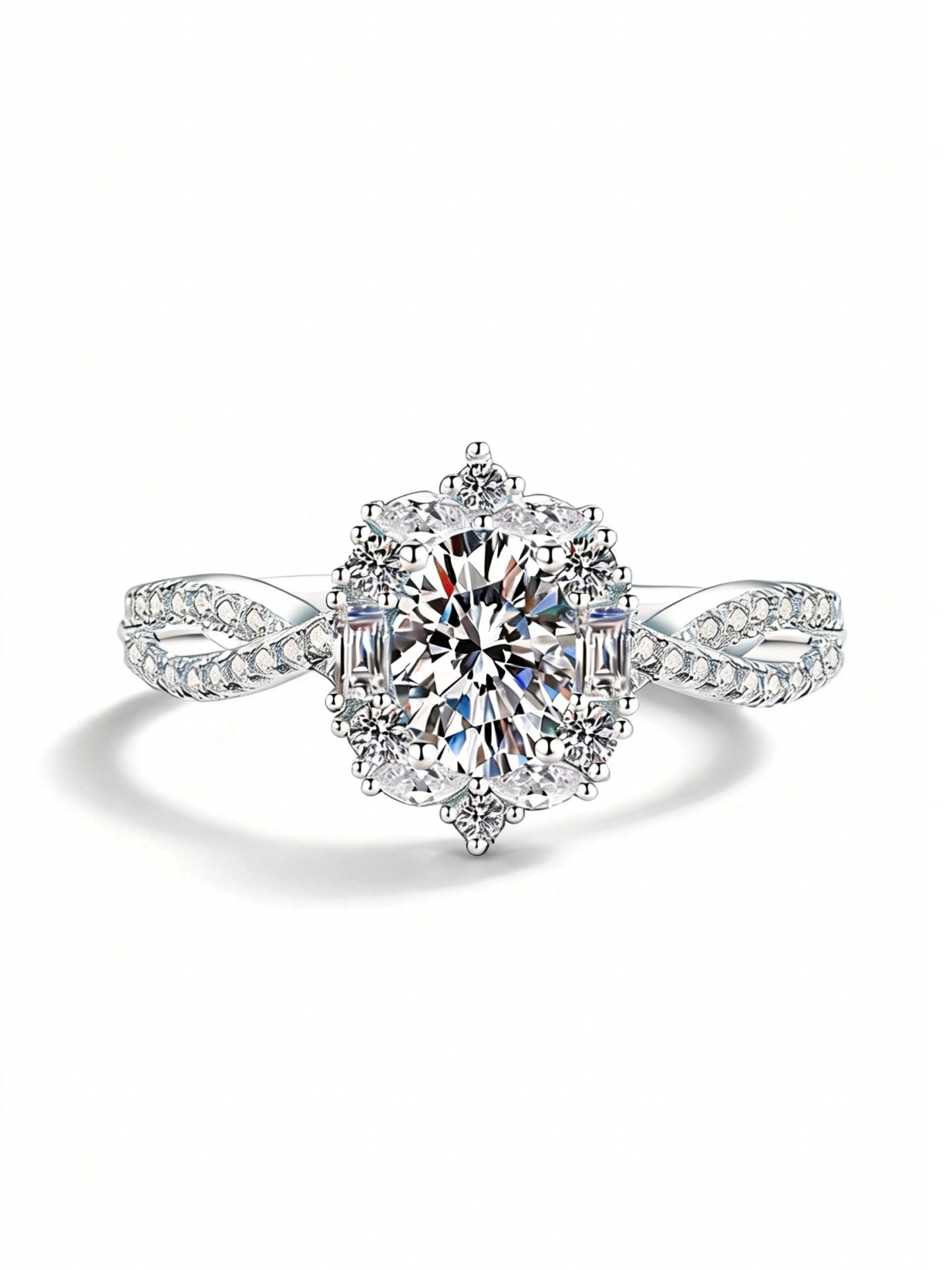 Bold&Chice Firework Pigeon Egg Ring, 1CT Lab Created Moissanite Engagement Ring, Wedding Band for Women