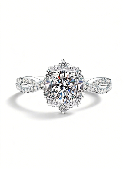 Bold&Chice Firework Pigeon Egg Ring, 1CT Lab Created Moissanite Engagement Ring, Wedding Band for Women