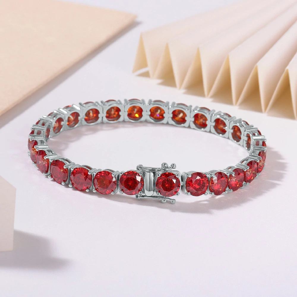 Bold&Chice Luxury Colorful Pave Moissanite Tennis Bracelet, S925 Silver Lab Created Diamond, Shiny Multicolor Statement Bracelet for Her