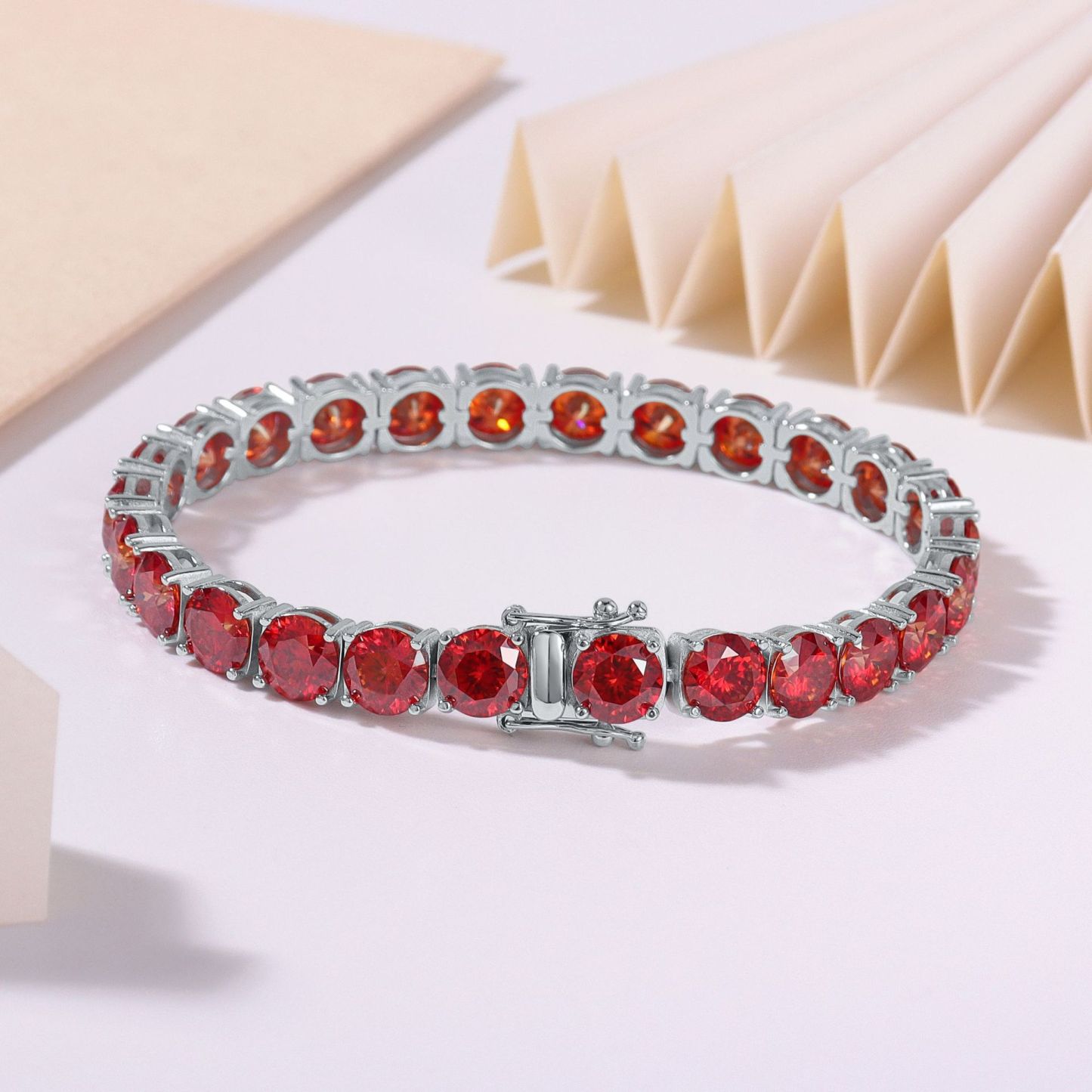 Bold&Chice Luxury Colorful Pave Moissanite Tennis Bracelet, S925 Silver Lab Created Diamond, Shiny Multicolor Statement Bracelet for Her