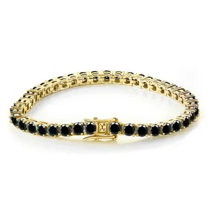 Bold&Chice Luxury Round Cut Moissanite Tennis Bracelet, 18K Gold Plated  S925 Silver Lab Created Diamond, Shiny Single Row Statement Bracelet for Her