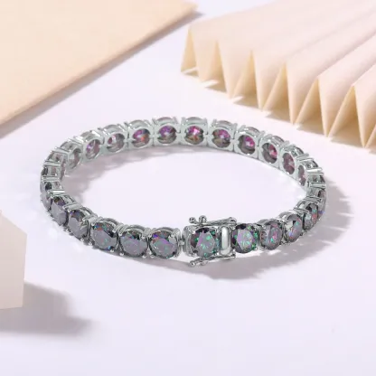 Bold&Chice Luxury Colorful Pave Moissanite Tennis Bracelet, S925 Silver Lab Created Diamond, Shiny Multicolor Statement Bracelet for Her