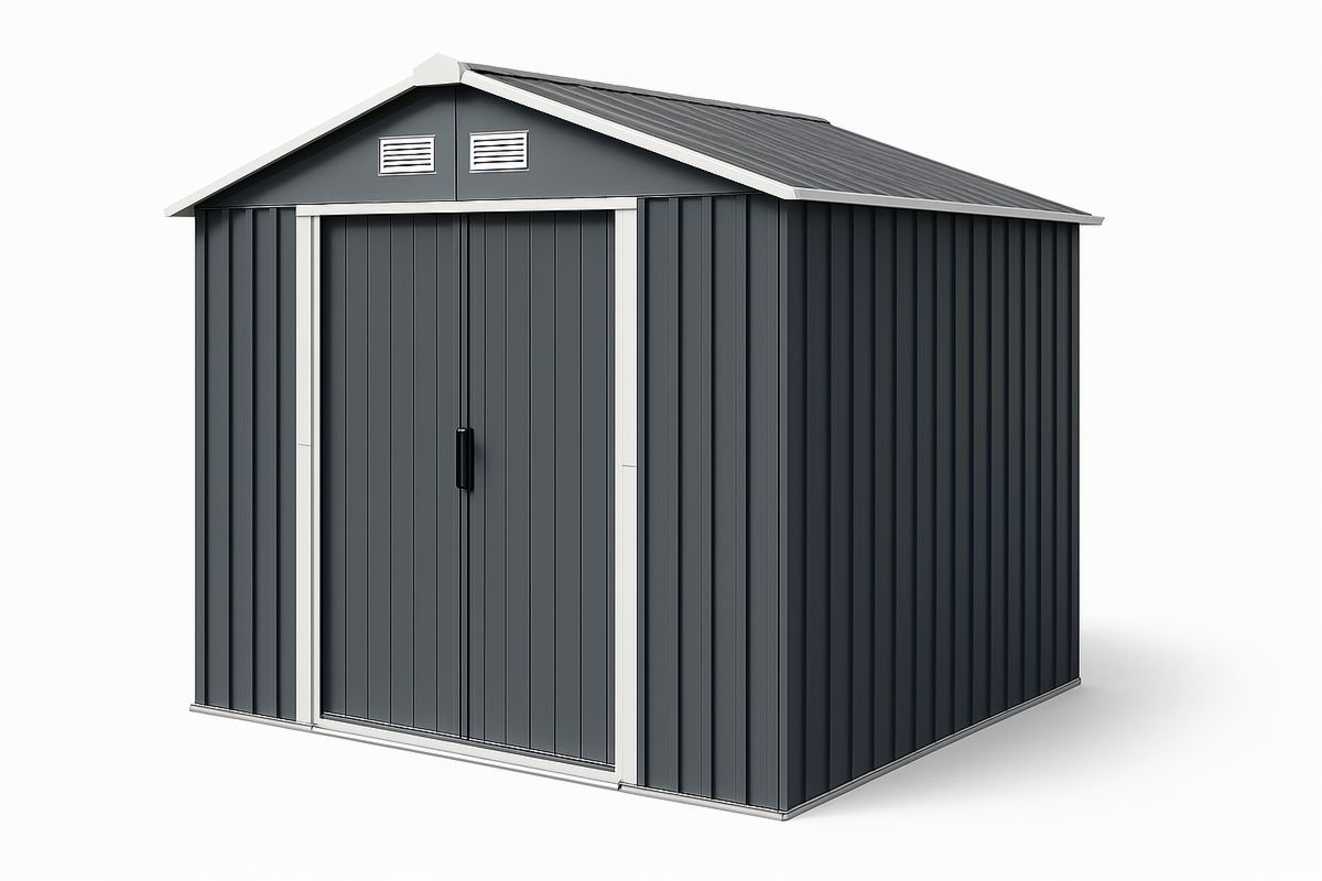 Metal Garden Storage Shed with Double Sliding Doors 213cm x 127cm x 185cm Grey-Finerlifes