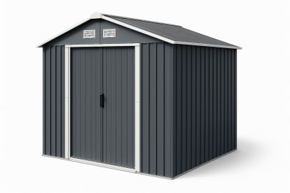 Metal Garden Storage Shed with Double Sliding Doors 213cm x 127cm x 185cm Grey-Finerlifes